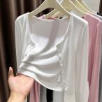 カーディガン レディース 春夏 サマーニット 長袖 UVカット 接触冷感 薄手 スリム クロップド丈 Vネック 事務 オフィス 通勤