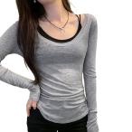 シアーシャツ レディース 長袖 レイヤード 長袖Tシャツ UVカット 透け感 Ｕネック カジュアル 肌見せ カットソー 春夏秋 冷房対策