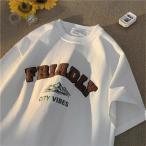 Tシャツ 半袖 メンズ レディース カレッジロゴ ワッペン 刺繍 山モチーフ ヴィンテージ風 ビッグシルエット オーバーサイズ ストリート
