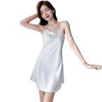 ペチコート スリップ M-4XL ワンピース ルームワンピース 大きいサイズ 胸パッド付き シルクタッチ サテン 春服 夏 無地 婦人用