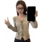 長袖 Tシャツ レディース レースアップ フロントリボン フリル カットソー Vネック リブニット トップス アメリカンレトロ Y2K