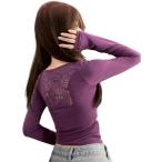 Tシャツ レディース 長袖 セクシー タイト トップス カットソー スクエアネック ギャザー シャーリング ショート丈 へそ出し Y2K