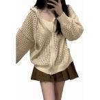 パーカー レディース ジップアップ 透かし編み メッシュニット カーディガン 長袖 薄手 フード付き ゆったり 羽織り 春 夏 秋 韓国