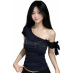 ワンショルダーTシャツレディース半...