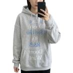 パーカー レディース オーバーサイズ 韓国風 英字ロゴ スウェット プルオーバー ビッグシルエット 体型カバー トレーナー フーディー 春