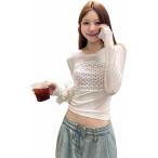 Tシャツ レディース 長袖 シアー トップス ドット柄 透け感 レイヤード風 スリム 着痩せ きれいめ 大人可愛い 春 秋 メッシュ 快適