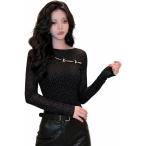 カットソー レディース 長袖 ラインストーン タイト トップス 胸元 カットアウト セクシー インナー シアー 薄手 着痩せ 伸縮性 春