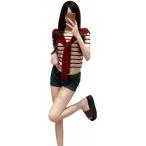 サマーニット レディース アンサンブル 2点セット 半袖 ニット カーディガン ボーダー クルーネック 春夏 大人可愛い カジュアル 薄手