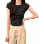 Tシャツ レディース 半袖 カットソー タイト シャーリング ギャザー クルーネック トップス 無地 着痩せ 細見え 伸縮性 ストレッチ