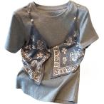Tシャツレディース半袖重ね着風フェ...