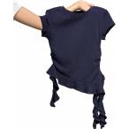 Tシャツ レディース 半袖 カットソー アシンメトリー 裾フリル トップス クルーネック タイト ラッフル ギャザー 着痩せ カジュアル