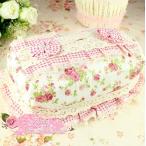 ティッシュカバー花柄ピンクチェックのティッシュカバー レースたっぷりフリルのチェック柄お花の生活雑貨ティッシュカバー