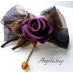 ヘアピン/サテン薔薇フラワー＆リーフ　髪飾り　母の日プレゼント　リボンクリップ