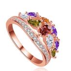 指輪 レディース カラフル彩石リング 七色 綺麗 CZダイヤモンド 細部まで精巧 18KGP 送料無料