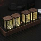 ニキシー管クロック 時計 擬発光管時計レトロモダン木製クロック アンビエント照明 ホームデコレーション 理想的なギフト