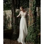 ロングドレス☆ウェディングドレス☆背中空き姫系ウエディングドレス☆刺繍 ☆Ａライン/結婚式/二次会/お嫁さん/hslg532