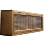 キャビネット 木製 ひのき アンティークブラウン フランス製チェッカーガラス 横型 80×15×26cm おうちカフェ キッチンカウンター上収納 受注製作