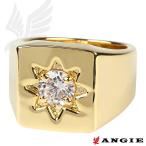 a 印台 24金コート 1ミクロン ジルコニア 鏡面仕上げ リング 指輪 メンズ 男性用 シンプル ゴールド