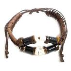 ★ゆうパケット送料無料★レザーのブレスレット　茶紐・木ビーズ　メンズ　レディース おしゃれな ブレスレッド アンクレット アジアン雑貨　