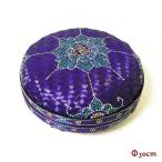 バンブーの蓋付カゴ丸型パープル手描き花模様[D.30cm]おしゃれなエスニ...