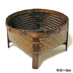 バンブーの足つきバスケット編みこみカゴ収納[直径約32~33cm]アジアン...