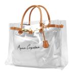 クリアバッグハンドバッグ アンコキーヌ Anne Coquine メンズ レディース レザー×クリアバッグ 40cm キャメル 2302-0019 巾着 プレゼント ギフト ラッピング