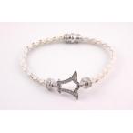 Yahoo! Yahoo!ショッピング(ヤフー ショッピング)アンコキーヌ Anne Coquine イタリアン合皮（シルバー）手編みブレスレット（シロ）S M L LL （4102-01） クロスモチーフ ブレスレット