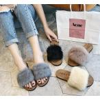 ファー サンダル レディース ファーサンダル レディース ファースリッパ ペタンコ ルームシューズ フェイクファー 外履き