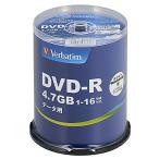 ショッピングdvd-r Verbatim バーベイタム 1回記録用 DVD-R 4.7GB 100枚 ホワイトプリンタブル 1-16倍速 片面1層 DHR47JP100