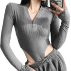  супер высокий ноги Leotard боди длинный рукав V шея Dance открытый черный chi обычно надеты Корея тугой Fit k-pop модный серый L