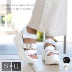 スポーツサンダル レディース バックベルト 厚底 ボリューム プラットフォーム ベルクロ ベルト ビジュー バックル 軽量 メッシュ 脚長 美脚 韓国 原宿 3e