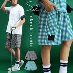 チェック柄ハーフパンツ メンズ ロゴ刺繍 ゴルフ 送料無料・500ptメール便可
