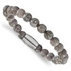 ［新品］FB JEWELS Stainless Steel Polished Light Brown Jade Bead Stretch Bracelet