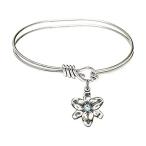 ［新品］RIF Store Silv-r Tone Bangle Bracelet with March Birthstone Chastity Flower