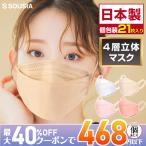 マスク 日本製 立体マスク 個包装 3D 柳葉型 マスク 21枚入り 不織布 4層構造 耳が痛くない カケンテスト済み 99.9%遮断 花粉 使い捨て 男女兼用