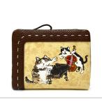 ショッピングマンハッタナーズ マンハッタナーズ 財布 Manhattaner's  クラフトパース  二つ折り財布  「猫の名演奏家たち」 小銭アウトポケット L字ファスナータイプ  ダークブラウン