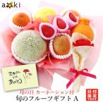 母の日 カーネーション 生花 付 旬のフルーツギフトA いちご おすすめ柑橘 カーネーション生花 デコポン メロン(青肉または赤肉) (クール便)