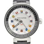 値下 ルイ・ヴィトン LOUIS VUITTON QA096 タンブール ムーン デュアルタイム GMT クォーツ メンズ 美品 箱・保証書付き Q#146515