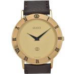 Yahoo! Yahoo!ショッピング(ヤフー ショッピング)☆良品【GUCCI】グッチ 3001.M ゴールド文字盤 GP/レザー クォーツ メンズ L#95823