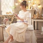 ネグリジェ 春夏 お姫様 ネグリジェ 半袖ワンピース レースフレア ネグリジェ 綿100％ ロング丈ネグリジェ パジャマ レディース 大人可愛い部屋着 オシャレ