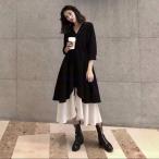 ワンピース シースルーワンピース シャツワンピ 2点セット Aラインワンピース シャツワンピース ロング丈 不規則裾
