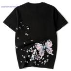 和柄刺繍 半袖Tシャツ メンズ 刺繍蝶 華鳥風月 半袖Tシャツ 男女ペア カップル 男女兼用 ご夫婦 恋人 夏 肌着 リゾート サマー ジュニア 人気