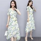 ワンピース レディース 40代 きれいめ マキシワンピース 夏 半袖ワンピース 花柄レース シフォン Vネック aラインスカート オシャレ大人 結婚式ドレス