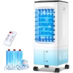 AQielev 冷風機 冷風扇 強力送風【2025年革新アップ ・極上の冷感届け ・1台4役】 静音 首振り 冷風モード 風量3段階 パネル操作&リモ
