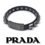 [ прекрасный товар ] Prada заклепки браслет чёрный safia-no кожа стальной серебряный металлические принадлежности 20.5cm мужской ap1075[ один . быстрое решение ]