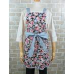 エプロン 日本製 フリル 花柄 前リボン ブラック色 綿100％ おしゃれ かわいい 可愛い 女性 レディース 母の日 プレゼント 実用的 １０代 ２０代 ３０代 大人