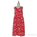 ドレスエプロン後ろ２ヶ所リボン赤地花見兎