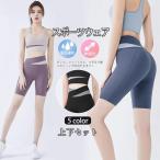 スポーツウェア レディース 上下セット ジョギング ダンス ヨガ服 ブラ付き ブラック スポーティー エアロビクス スパッツ ショートパンツ 運動着