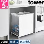 山崎実業 目隠し分別ダストワゴン タワー 45L 2分別 1824 1825 ダストボックス ゴミ入れ ゴミ箱 分別 キャスター付き コンパクト 目隠し 2分別 引っ掛ける