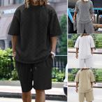 セットアップ メンズ 夏 半袖 上下セット カジュアルスーツ サマー 短パン 薄手 接触冷感 涼しい シャツ ホームウエア 2点セット カジュアル トップス